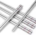 Stainless Steel Chopsticks, Titanium Plated Metal Chopsticks, 9.8" Premium Japanese Korean Color Laser Engraved Cooking Chop Sticks, Dishwasher Safe, Reusable, Anti-slip, Anti-scald, 2 Pairs Gift Set