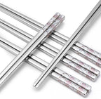 Stainless Steel Chopsticks, Titanium Plated Metal Chopsticks, 9.8" Premium Japanese Korean Color Laser Engraved Cooking Chop Sticks, Dishwasher Safe, Reusable, Anti-slip, Anti-scald, 2 Pairs Gift Set