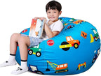 Lukeight Stuffed Animal Storage Bean Bag Chair Cover for Kids, Zipper Beanbag Chair Cover for Organizing Toddler & Kids' Rooms Plush Toys (Construction Velvet, Large)