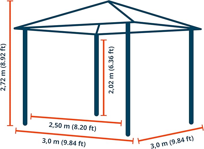 TOOLPORT Hardtop Gazebo 10x10 ft with Polycarbonate Roof - Wood-Like Finish - 4 Side Panels in Champagne