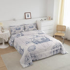 Nautical Comforter Set Sailboat Down Comforter Full,Blue White Vintage Style Quilted Duvet Set Luxury Anchor Crab Pattern Bedding Insert Set for Kids, Adult Teen Boys Girls Bedroom Ocean Beach Decor