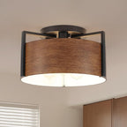 15'' Farmhouse Semi Flush Mount Ceiling Light, 3-Light Rustic Hallway Entryway Light Fixtures, Metal Wood Grain Finish Close to Ceiling Lights for Kitchen Dining Room Bedroom Living Room Foyer