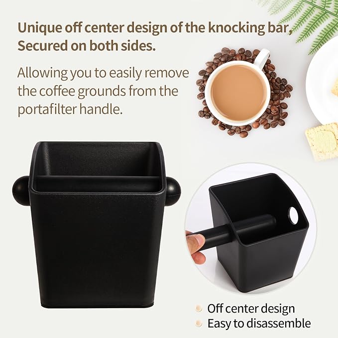 IAOSEN Knock Box Square High Sidewall Design Espresso Knock Box Shock-absorbent Knock Box Espresso with Removable Knock Bar and Non-Slip Base Espresso Accessories for Home/Office