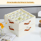 Foyego Cup and Mug Storage Box, Beige | 16 Adjustable Dividers, Hard Shell, with Transparent Lid, 3 Handles, Zippers, Stackable Storage Organizers for Packing&Moving