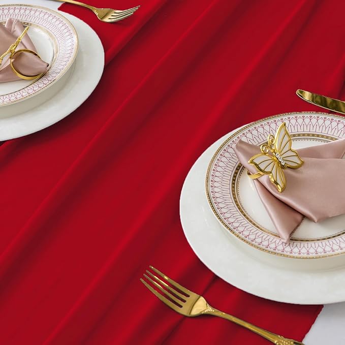 Pack of 25 | Red | 10ft Chiffon Table Runner 29x120 Inches Long Romantic Rustic Sheer Gauze Runner for Wedding Bridal Shower Birthday Banquets Engagement Spring Easter Boho Decorations