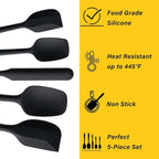 Silicone Spatula Set,5 Piece Food Grade Rubber Spatulas,Black | Spatulas Silicone Heat Resistant for Baking,Cooking,and Mixing High Heat Resistant Non Stick Dishwasher Safe BPA-Free