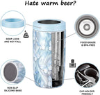 4-in-1 Slim Can Cooler Easy to Hold Insulated Beer Can Holder Double-Walled Stainless Steel for All 12 Oz Cans Blue Butterfly