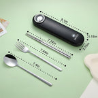 DEVICO Travel Utensils with Case Cute, Reusable Silverware for Lunch, 4Pcs Portable Cutlery Set, 18/8 Stainless Steel Fork Spoon Chopsticks in Cartoon Case, Dishwasher Safe (Black)
