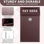 Yaocom Safe Metal Cash Box for Farm Stand – Money Drop and Secure Donation Collection, Wall Mount Lockable Unit with Pre Drilled Holes for Outdoor Self Serve(Brown,10.2 x 5.7 x 2.8 Inch)