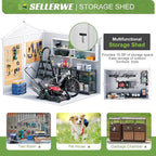 8x6 FT Outdoor Storage Shed, Waterproof Resin Shed with Floor Included & Lockable Door & Window & Vents, Outside Plastic Sheds for Backyard, Patio, Poolside, Lawn, Dove Grey