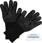 BBQ Gloves, 1472°F Heat Resistant Gloves Fireproof Mitts, Grilling Gloves Silicone Non-Slip Washable Oven Glove, Kitchen Glove for Barbecue, Grilling, Cooking, Baking, Camping, Smoker (Black)