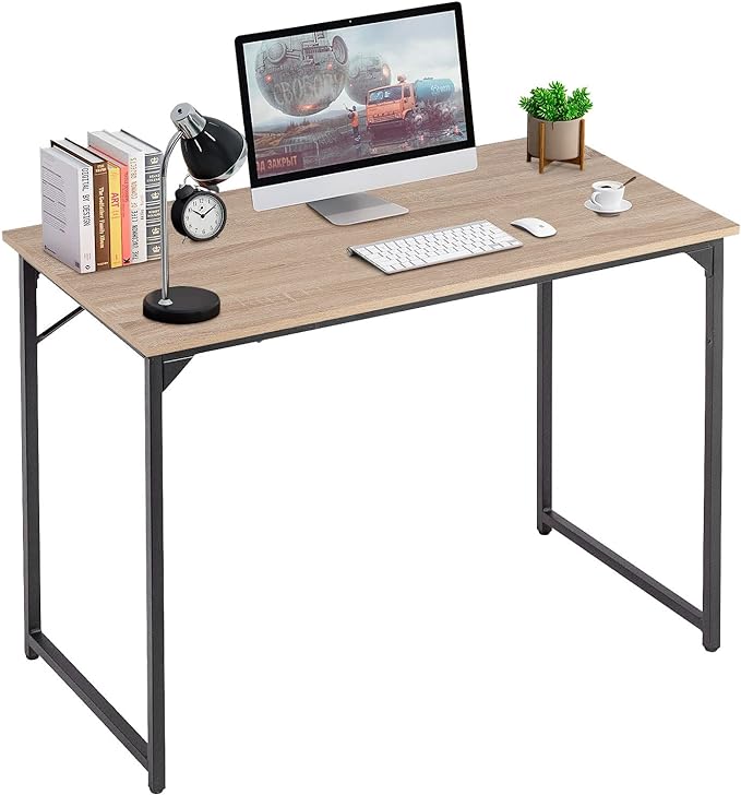 PayLessHere | 39 Inch Computer Desk | Nature | Office Desk with Metal Frame, Adjustable Feet | Water-Resistant, Scratchproof Surface | Sturdy Writing Table for Home Office or Study | Pack of 1