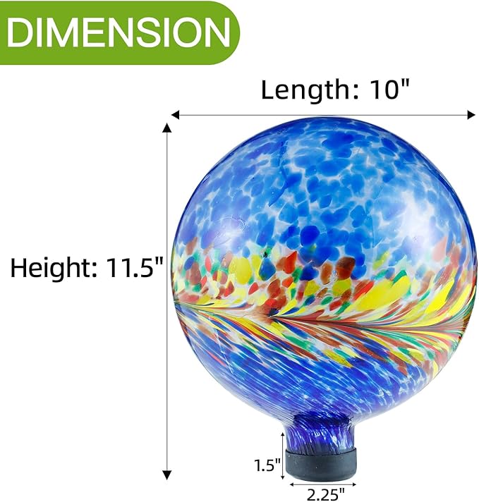 VOREEN 10-Inch Glass Gazing Ball, Outdoor Gazing Globe, Handmade Reflective Ball Yard Decoration for Homes, Patio, Lawn and Gardens, Gift for Mom Wife Friend, Phoenix Tail Design, Blue