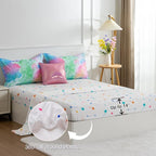 A Nice Night Galaxy 6pcs Kids Bed in a Bag Outer Space Comforter 3D Printed Space Quilt Set Glitter Pink Green Color,for Children Boy Girl Teen Kids,Queen