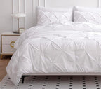 LANE LINEN White Comforter Set with Sheets, 7 Piece Bed in a Bag Queen Size, Pintuck Queen Bed Set, Ultra Soft Bedding Queen Size with Down Alternative Comforter, Sheets, Pillowcases & Shams - White
