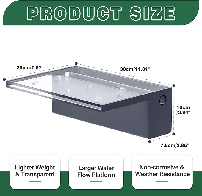 Pool Fountain, LONGRUNNEW Transparent Acrylic Pool Waterfall Spillway with Pipe Connector Kits for Indoor/Outdoor Decorative, 11.8 Inches Pool Water Feature for Garden Patio, Backyard Koi Pond Decor