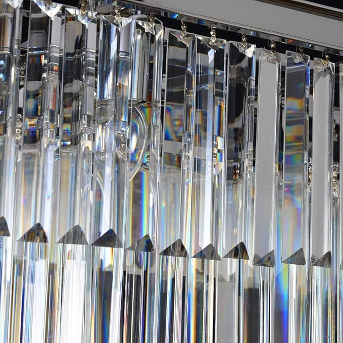 Luxury Chrome Rectangular Crystal Chandeliers Lighting Modern Pendant Ceiling Lights Rectangle Chandelier Lamp Fixture 8-Lights for Dining Room Kitchen Island