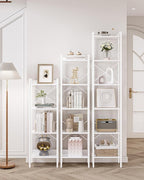 Bookshelf, Book Shelf, Industrial Bookcase with 2 Hooks, Coner Shelf Storage Organizer for Home Office, Living Room, Bedroom, Kitchen, 6-Tier White BC10713W