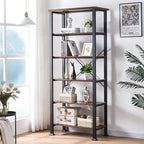 HOMBAZAAR Bookshelf, 6-Tier Vintage Industrial Book Shelf, Rustic Wood and Metal Bookcase and Bookshelves, Free Standing Storage Large Bookshelf for Living Room, Bedroom and Kitchen, Brown