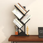 Yusong Tree Bookshelf, 5-Tier Small Bookcase with Metal Frame, Geometric Floor Standing Books Shelves Wooden Shelf for Office Desk Bedroom Tabletop Living Room Black