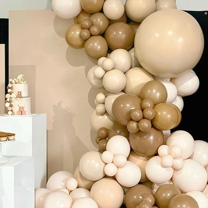 130pcs Tan Balloons Different Sizes 18" 12" 10" 5" Light Brown Latex Balloon Garland Arch Kit for Birthday Baby Shower Graduation Wedding Gender Reveal Anniversary Party Decorations