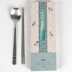 ONGI Korean Spoon and Chopstick 1 Set – Premium 18/10 Stainless Steel – Double Happiness Design – Gift-Ready – Made in Korea – Dishwasher Safe (Hee Pattern Silver 1 Set)