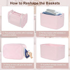 3-Pack Shelf Baskets for Organizing, Woven Storage Basket for Shelves, Cotton Rope Storage Bins for Toys Books, Nursery Towel Baskets for Classroom, 14.96"X9.8"X8.85", Pink