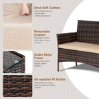 Outvita 4 Pieces Patio Furniture Set, Rattan Conversation Sets with Loveseat Soft Cushion and Glass Table for Garden Backyard Balcony Porch Poolside(Brown Gradient)
