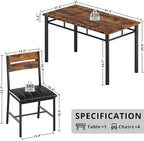 IRONCK Dining Table Set for 4, Rustic Brown | Wood Kitchen Table with Upholstered Chairs for Kitchen Room and Small Spaces