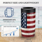 Maxso Slim Can Cooler, 4-in-1 Double Walled Stainless Steel Insulated Beer Can Holder, Works With All 12 Oz Cans,Bottles & As A Pint Cups - America Flag