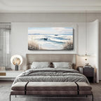 amatop Extra Large Wall Art for Living Room –Big Coastal Beach Minimalist Canvas Artwork with Sailboat Ocean Waves and Reeds Nautical Seascape Picture for Bedroom Decor Blue58x29 Inch
