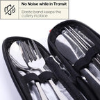Travel Utensils with Case, Quatish Portable Silverware Set for Work, Stainless Steel Reusable Travel Cutlery, Fork and Spoon Set for Camping, Picnic, Gadgets, Lunch Box for Men, Christmas Gift, Silver