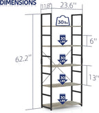 NUMENN 5 Tier Bookshelf, Tall Bookcase Shelf Storage Organizer, Modern Book Shelf for Bedroom, Living Room and Home Office, Grey