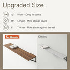 12 Inch Deep Floating Shelves,48W x 12D Floating Shelves, Deep Wall Shelves Bracket Set of 2, Large Display Floating Shelf for Bathroom, Living Room, Wide Storage Wooden Wall Shelf, Walnut