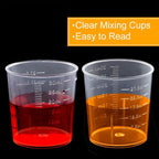 Coopay Plastic Graduated Cups Tools - 100 Pack 30ml/1oz Transparent Scale Measuring Cups,100 Pack Wooden Stirring Sticks and 3ml Transfer Pipettes for Resin, Epoxy, Stain, Mixing Paint