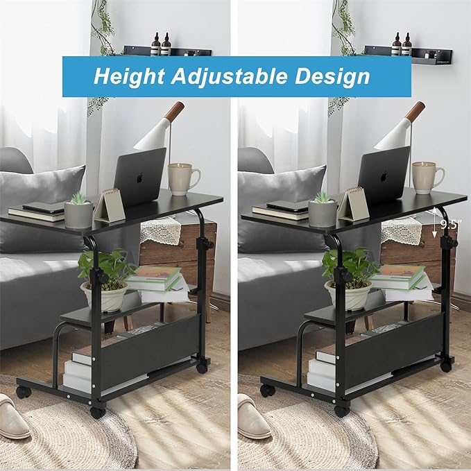 Portable Rolling Desk Adjustable Laptop Desk Small Standing Desk Home Office Desks for Small Spaces Table, 31.5" Black Uplift Student Study Desk Mobile Computer Work Desk on Wheels