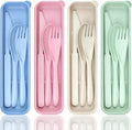DISSKNIC 4 Sets Portable Utensils Set with Case, Travel Utensils Fork and Spoon Set for Lunch Box Accessories, Reusable Lunch Utensils Set for Work, Travel Accessories Camping Utensil Set and Home Use