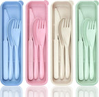 DISSKNIC 4 Sets Portable Utensils Set with Case, Travel Utensils Fork and Spoon Set for Lunch Box Accessories, Reusable Lunch Utensils Set for Work, Travel Accessories Camping Utensil Set and Home Use