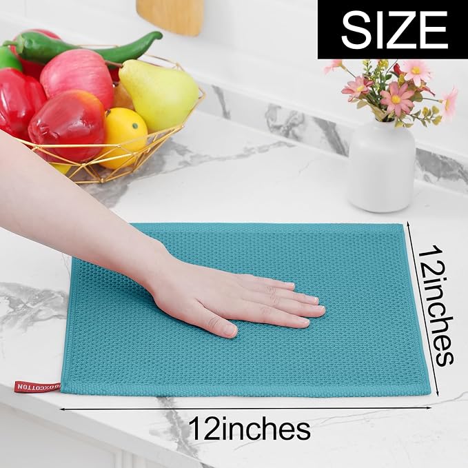 Homaxy 100% Cotton Waffle Weave Kitchen Dish Cloths, 7-Pack, Lake Blue | 12 x 12 Inches, Ultra Soft Absorbent Dish Towels, Quick Drying Dish Rags with Hanging Loop