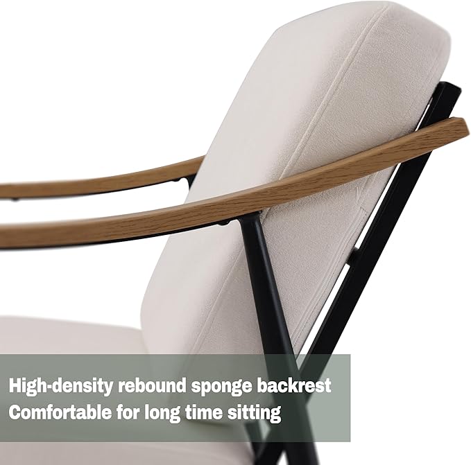 Modern Accent Chairs Set of 2 for Living Room Bedroom Mid Century Arm Chairs Upholstered Office Accent Chairs Comfy Waiting Room Chairs with Metal Frame, Cream White