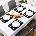 MOSAYT Vinyl Placemats Set of 6-12 X 17 Inch - Faux Leather 100% Waterproof Oil-Proof Wipeable PU Place Mats, Heat Resistant Reversible Table Mats for Kitchen, Dining, Outdoor, Black
