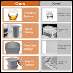 Clear Ice Cube Maker 2.5 Inch, Sphere Ice Ball Molds for Whiskey, Stainless Steel Clear Ice Mold with Non-BPA Silicone, Easy-Release Round Ice Cube Tray for Cocktails Bourbon (2 Pack, Gray)