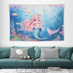 HZOHNAGO Mermaid Girls Tapestry Watercolor Mermaid Princess Pattern Printed Wall Tapestry Wall Hanging for Bedroom Living Room Dorm 60" W x 40" H