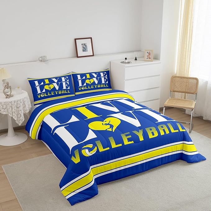 Kids Volleyball Comforter Set Full Size Sports Game Bedding Set for Boys Girls Teens Bedroom Decor Volleyball Player Comforter Women Men Sports Theme Duvet Set with 2 Pillow Case