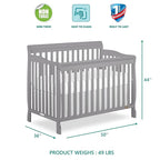Dream On Me Ashton 4-In-1 Convertible Crib In Storm Grey, Greenguard Gold, JPMA Certified, Non-Toxic Finishes, Features 4 Mattress Height Settings, Made Of Solid Pinewood