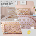 Pink Comforter Set Queen Size, Metallic Blush and Rose Gold Bedding Set, 4 Piece Lightweight Microfiber Bed Set for Teen Girls Women (2 Pillow Shams + 1 Decorative Pillow Sham)