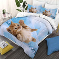 Cat Comforter Set Twin Size for Kids Blue Cat 3Pcs Bedding Set for boys and Girls (1Summer Comforter+ 2 Pillowcases) Lovely Animal Pets Duvet Set