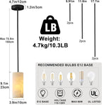 Alabaster Pendant Light Kitchen Island, H-9.5in Black Pendant Light Fixtures with Natural Marble Shade, Adjustable Ceiling Pendant for Dining Room, Living Room, Bedroom & Bathroom
