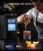 ecozy Nugget Ice Maker Countertop, Smart Pebble Ice Machine with APP Control, 44 lbs Per Day Soft Pellet Chewable Ice with Self-Cleaning, Black