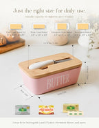 Ceramic Butter Dish with Lid and Knife & Silicone Seal for Countertop Pink | Suitable Capacity, Great Sealing, Home Decor Kitchen Gift Housewarming Gift